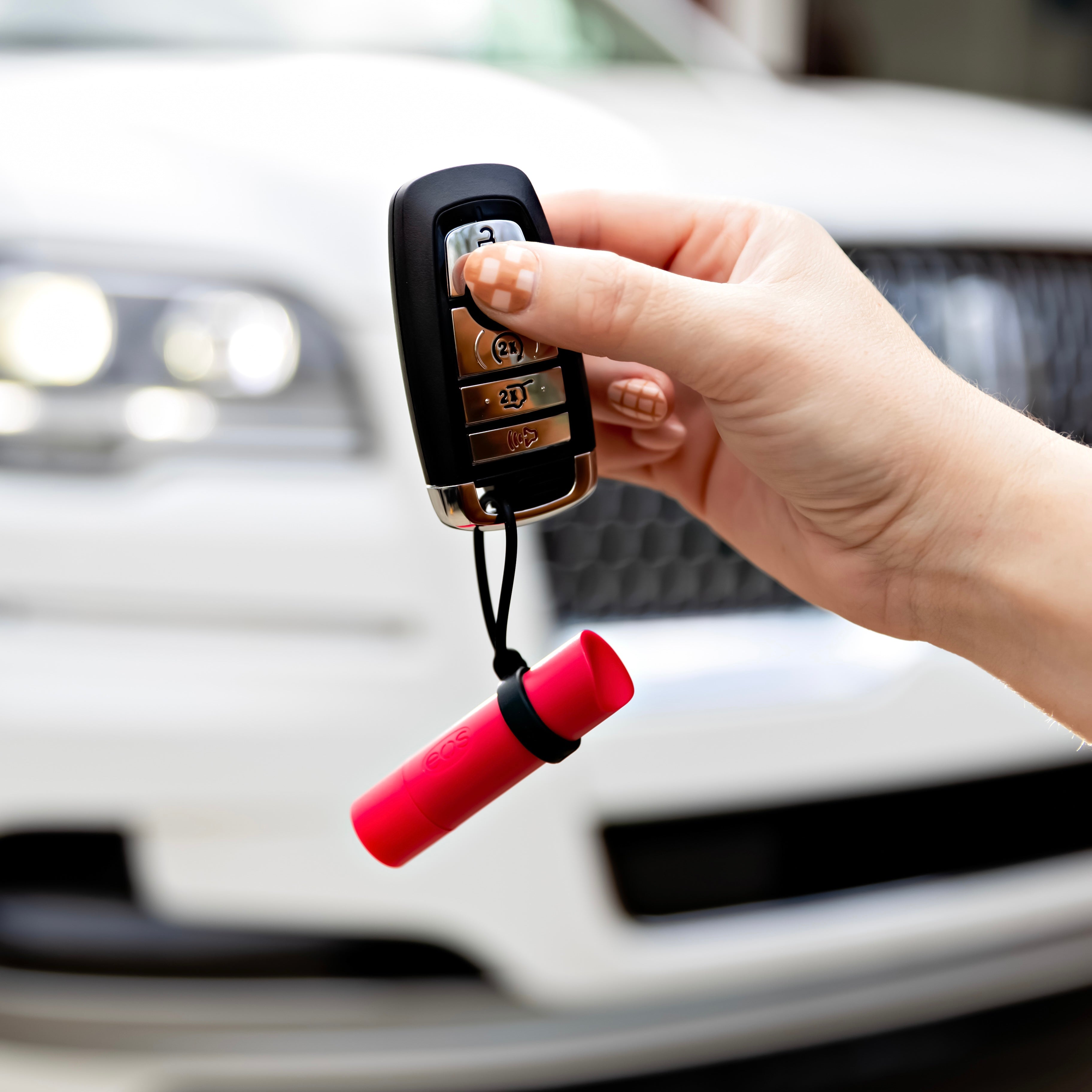 Lip balm holder on car keys