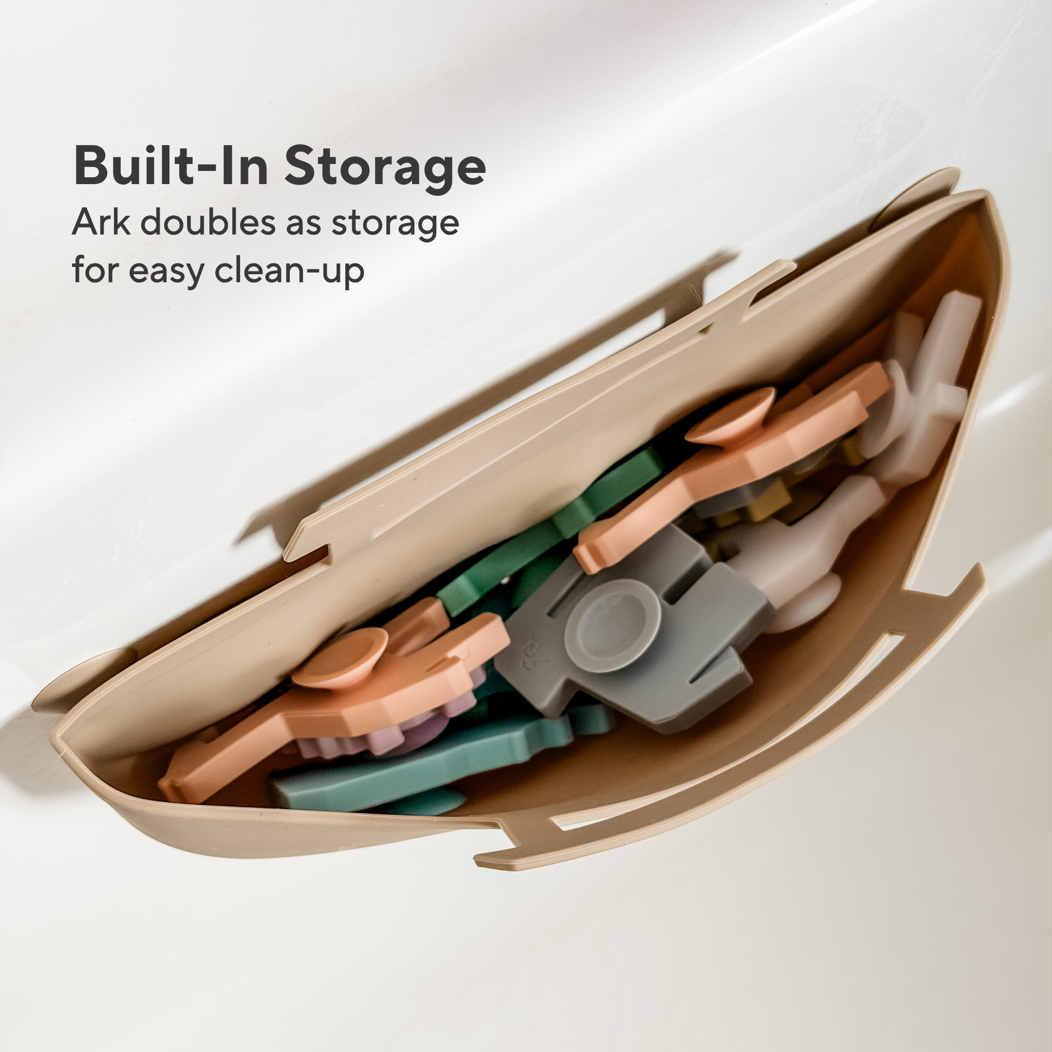 Toy ark with built-in storage for easy clean-up on a white background