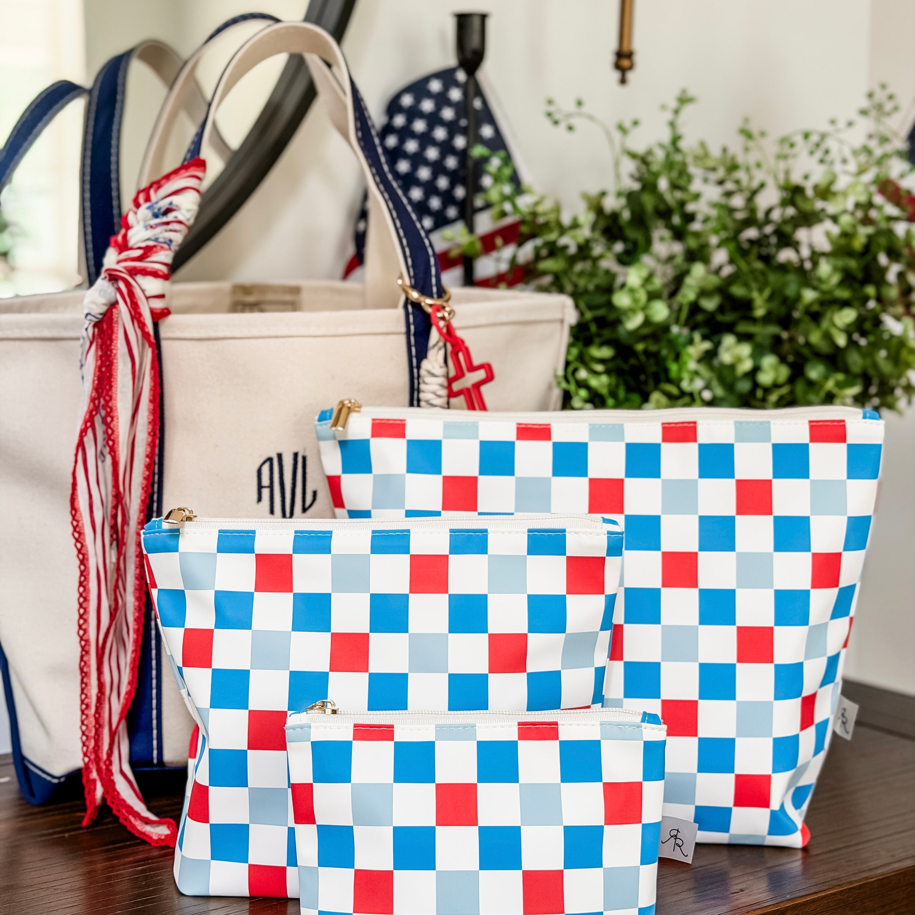Set of checkered bags with a white background