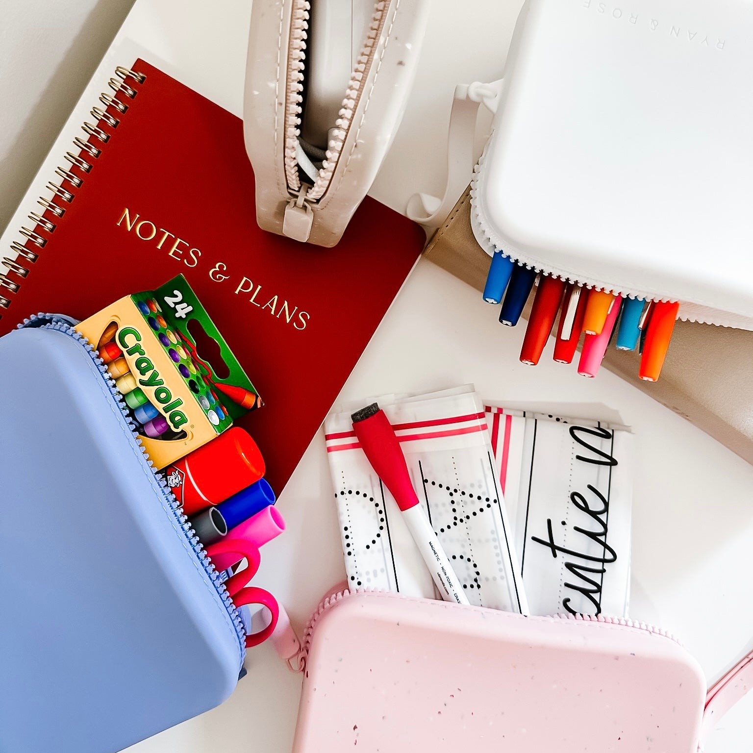 Pouches with school supplies