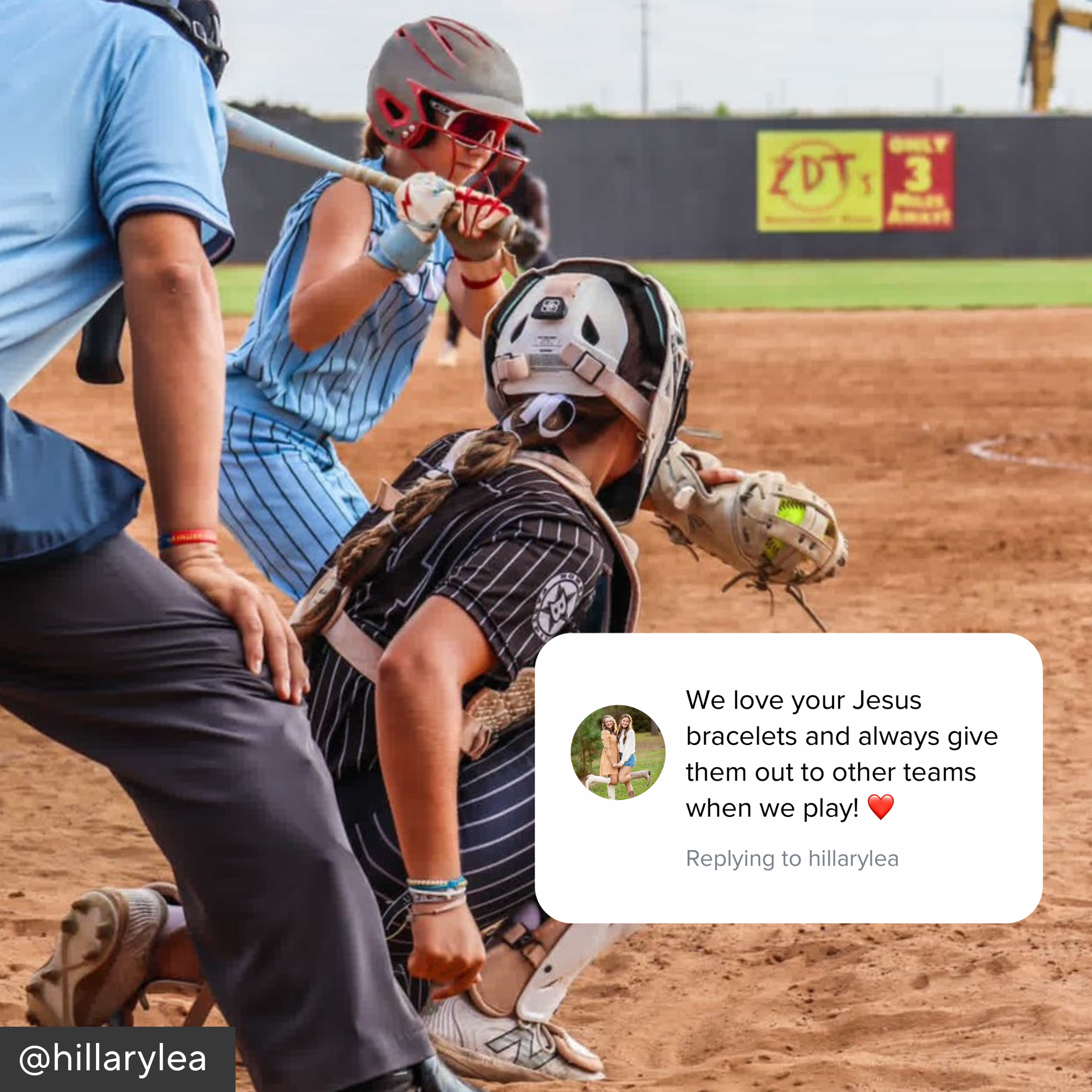 Baseball game in progress with a batter and catcher on a field, featuring a comment overlay.