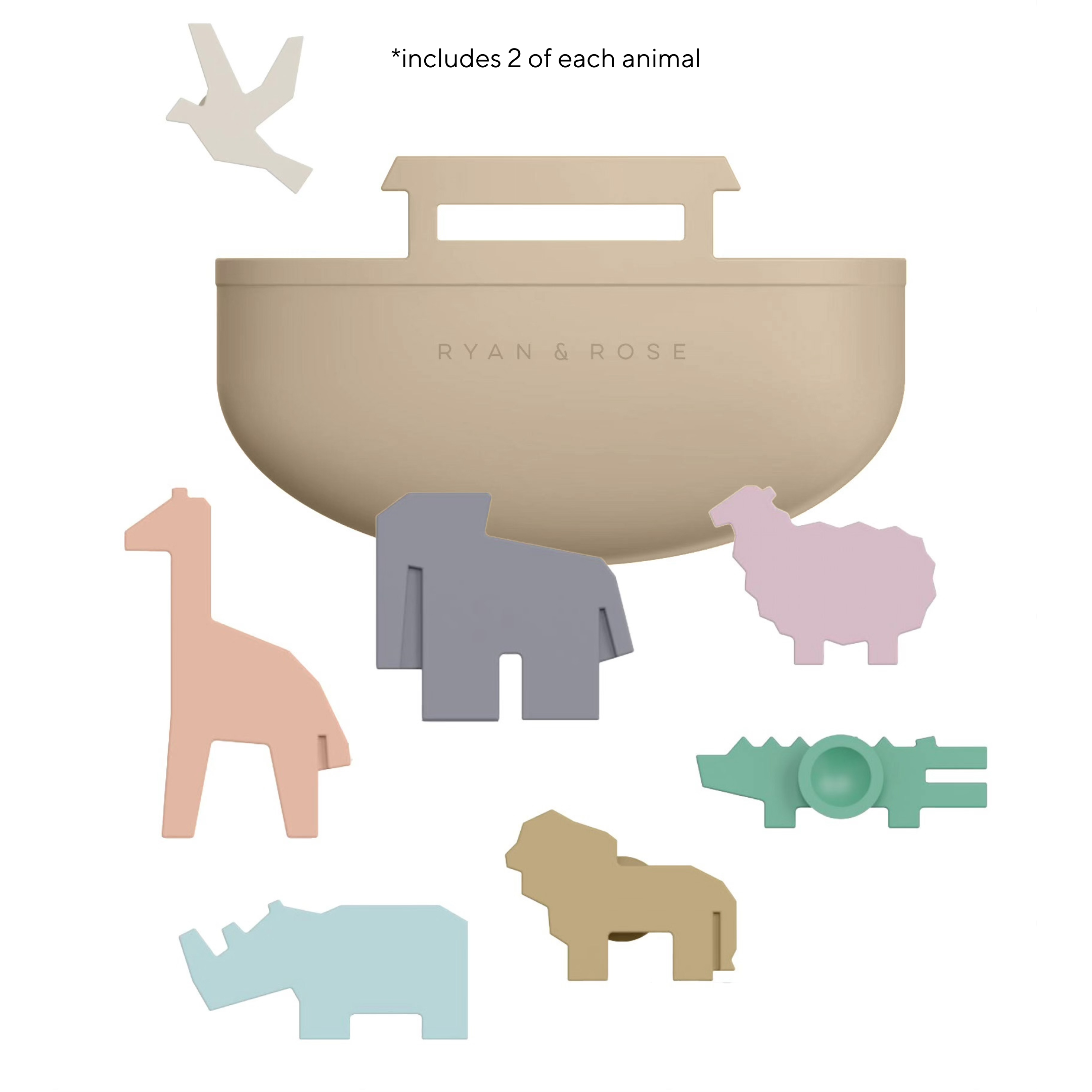Noah's Ark Silicone Toy Set 14 Animals & Ark Ryan And Rose Noah's Ark Silicone Toy Set 14 Animals & Ark Ryan And Rose