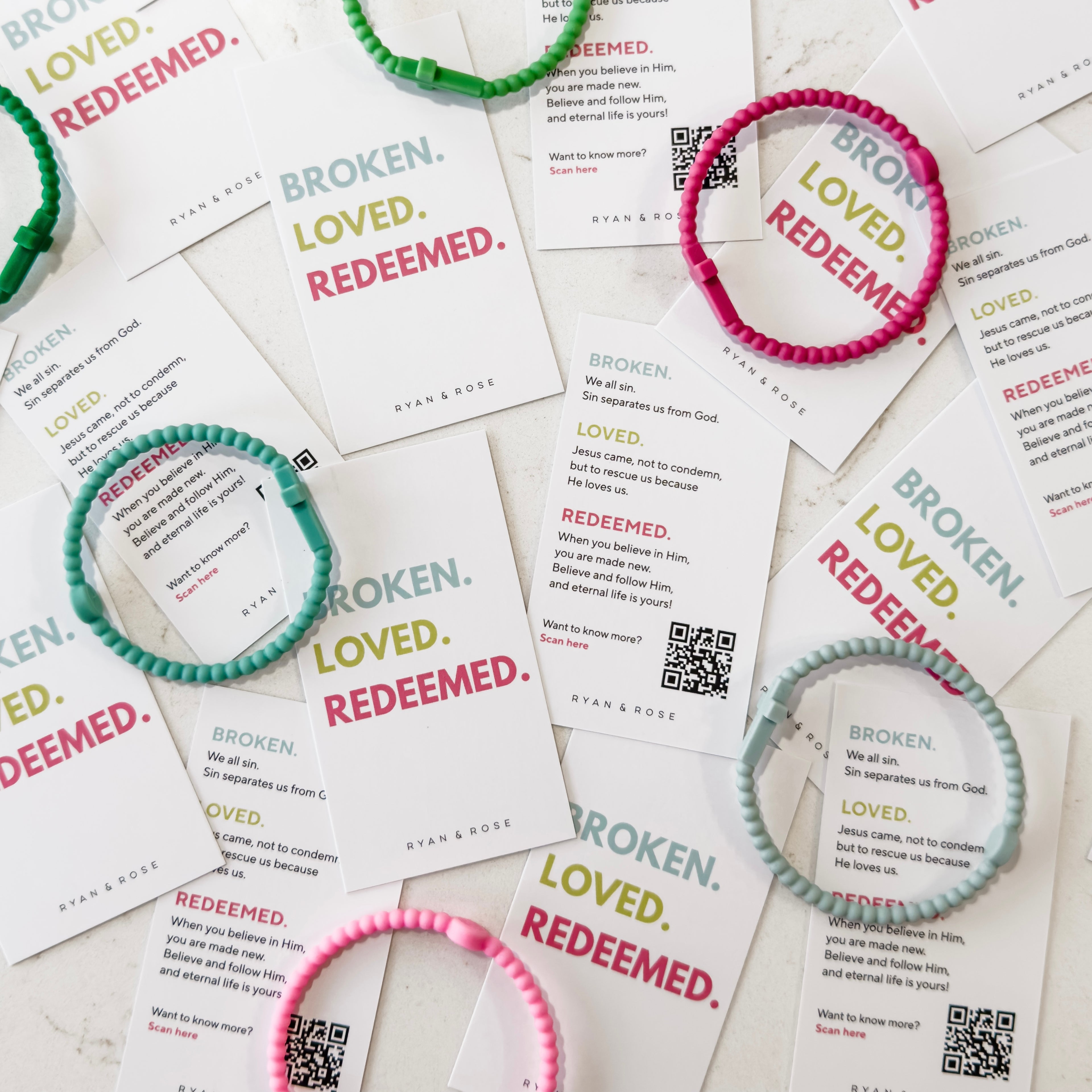 Bracelets and cards with &