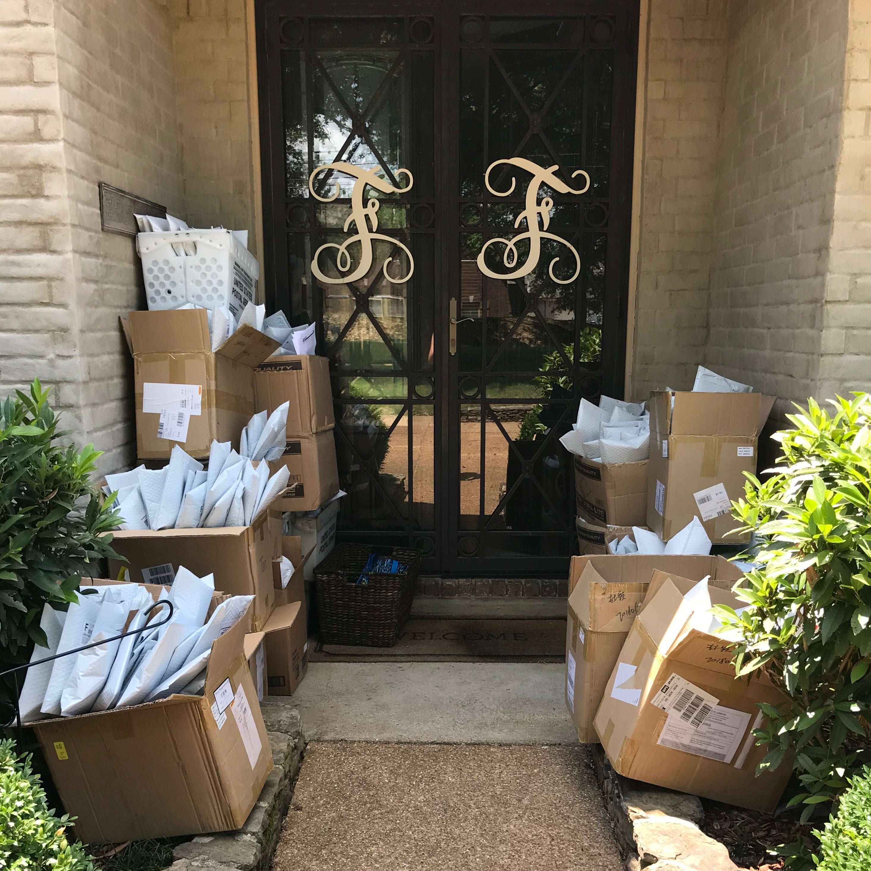 Boxes in front of the door at house