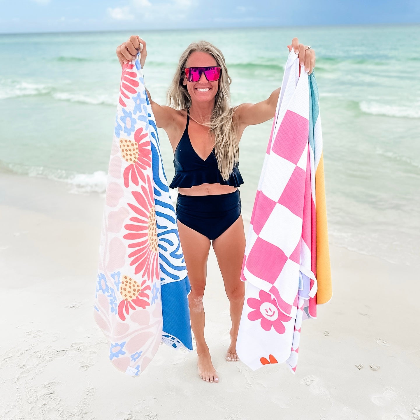 Woman holding towels