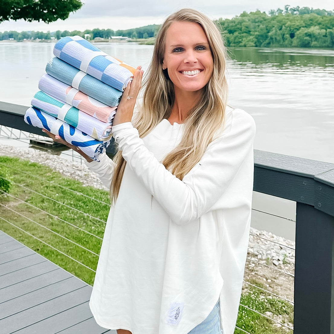 Woman holding towels