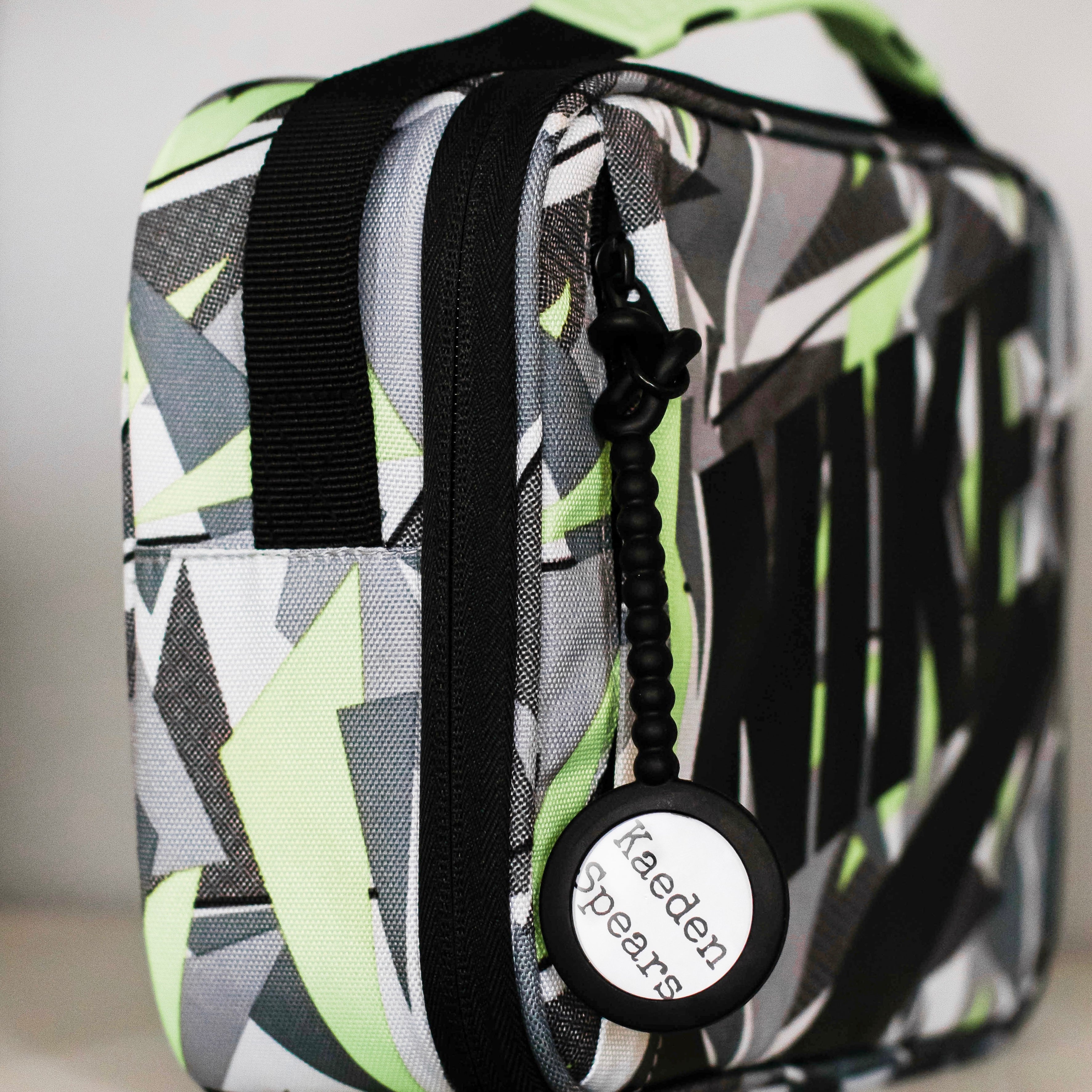 Lunch bag with a Cutie Tag attached.