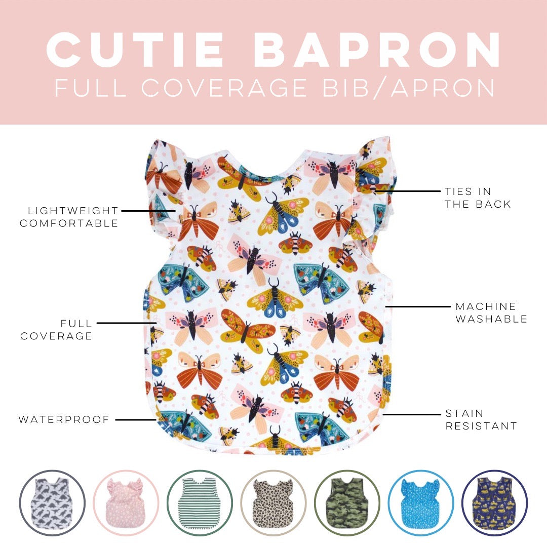 The Cutie Bapron is a full coverage bib/apron.