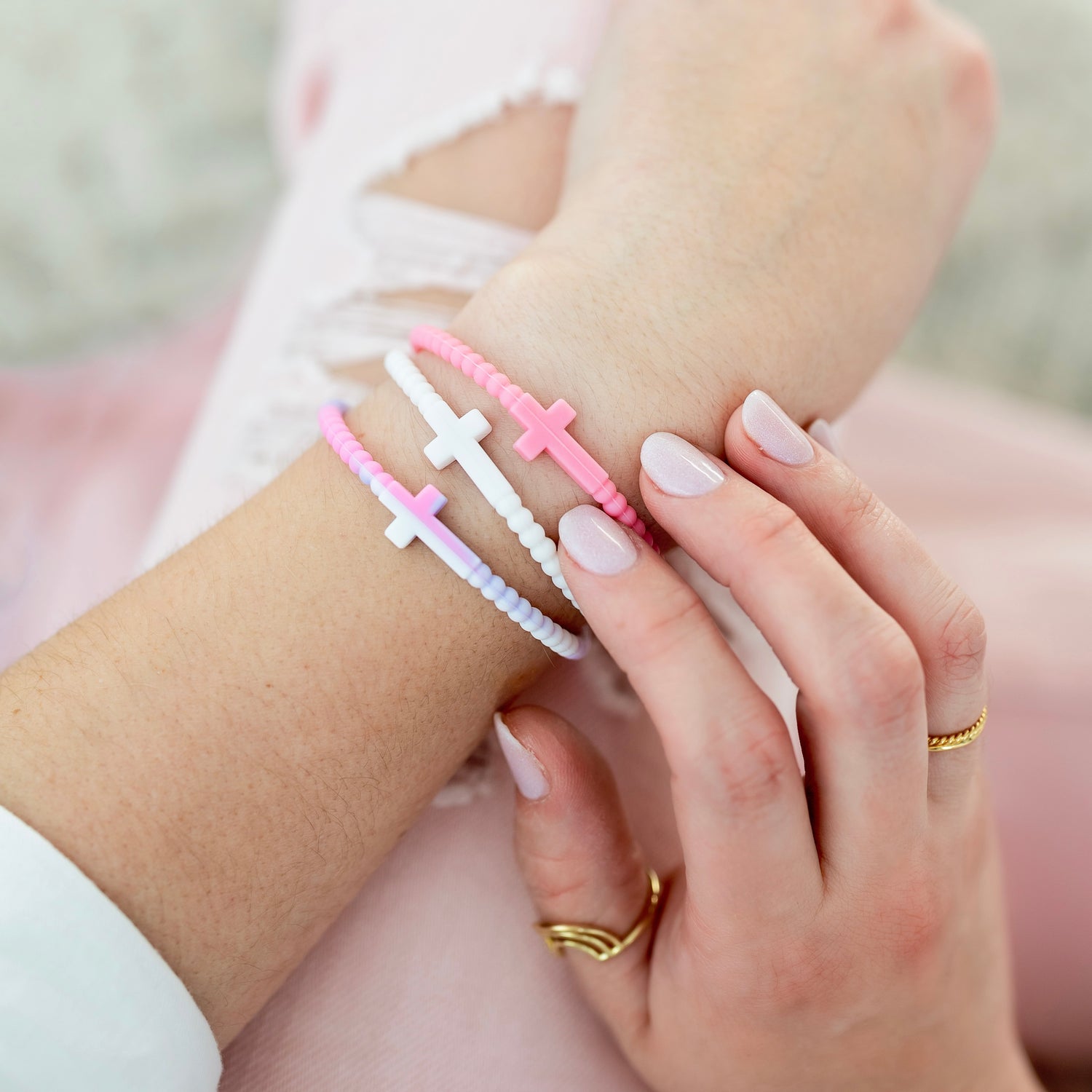 Woman wearing Jesus Bracelets