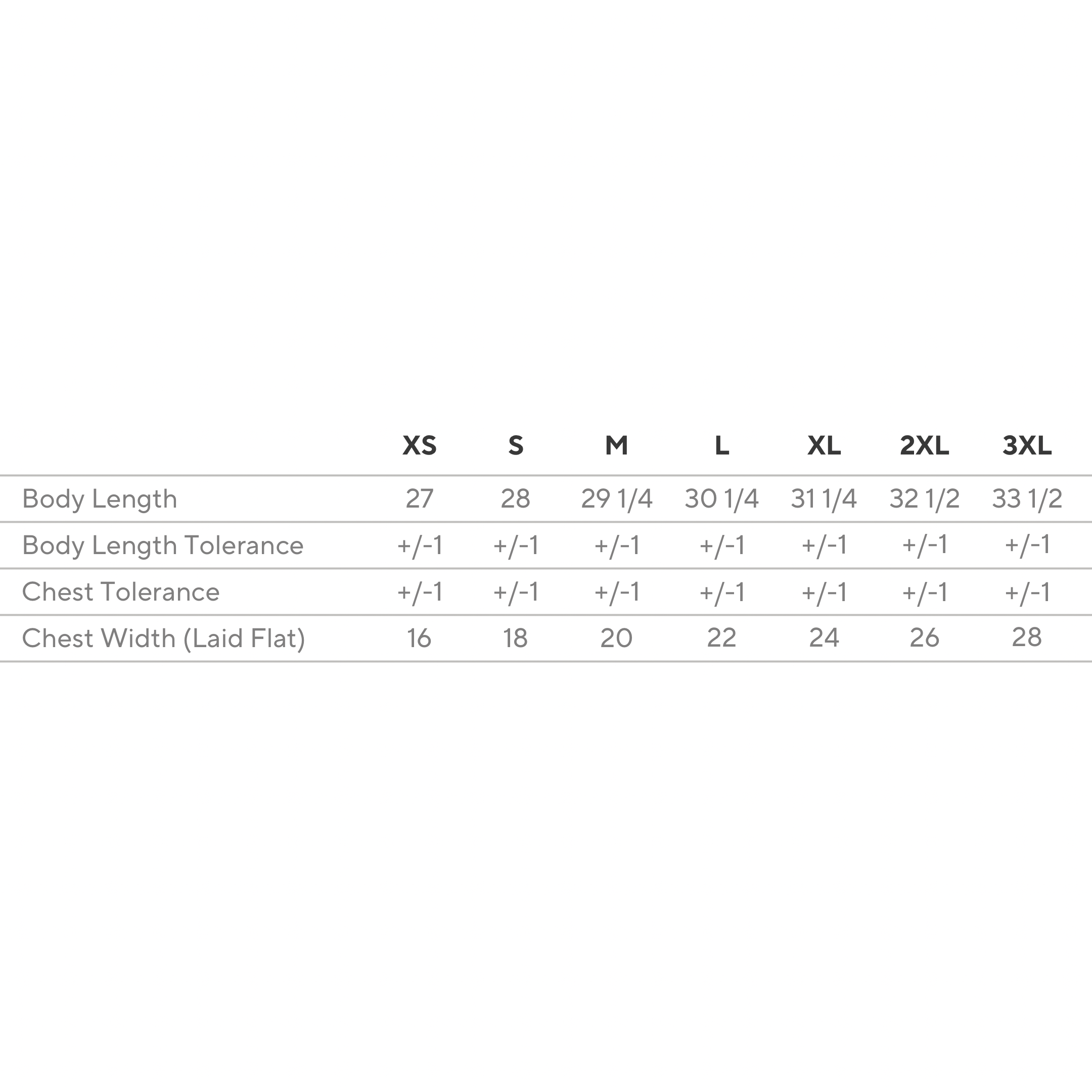 Size chart