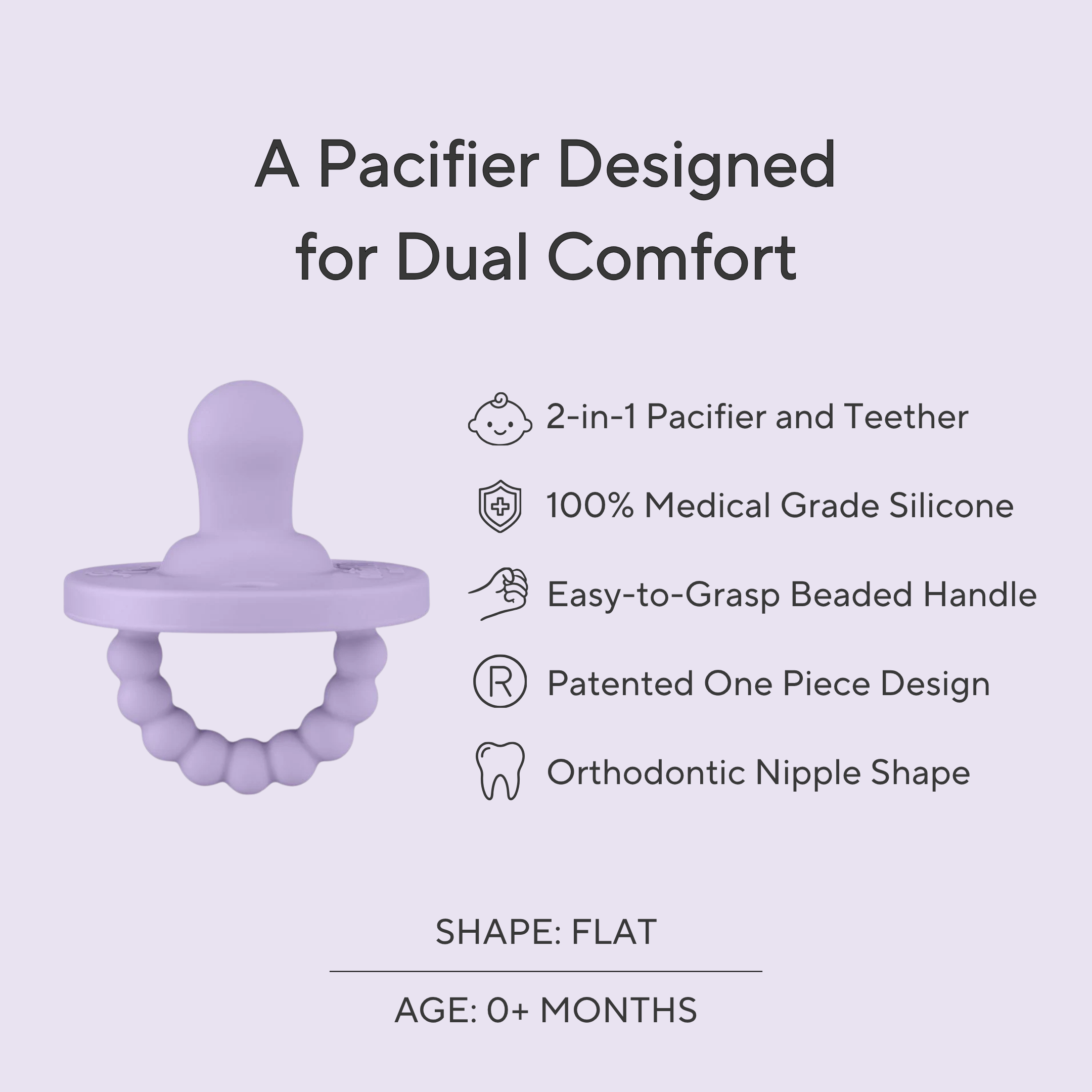 Cutie PAT Flat (0m+) Pacifier + Teether