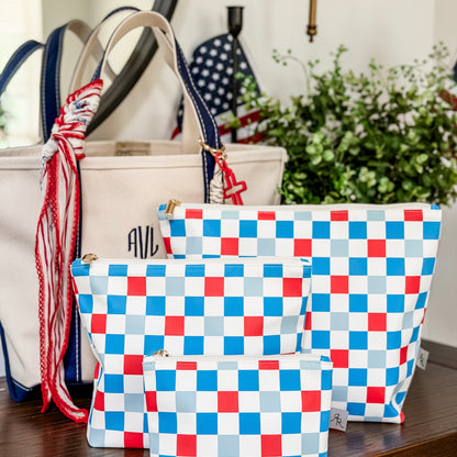 Set of checkered bags with a white background