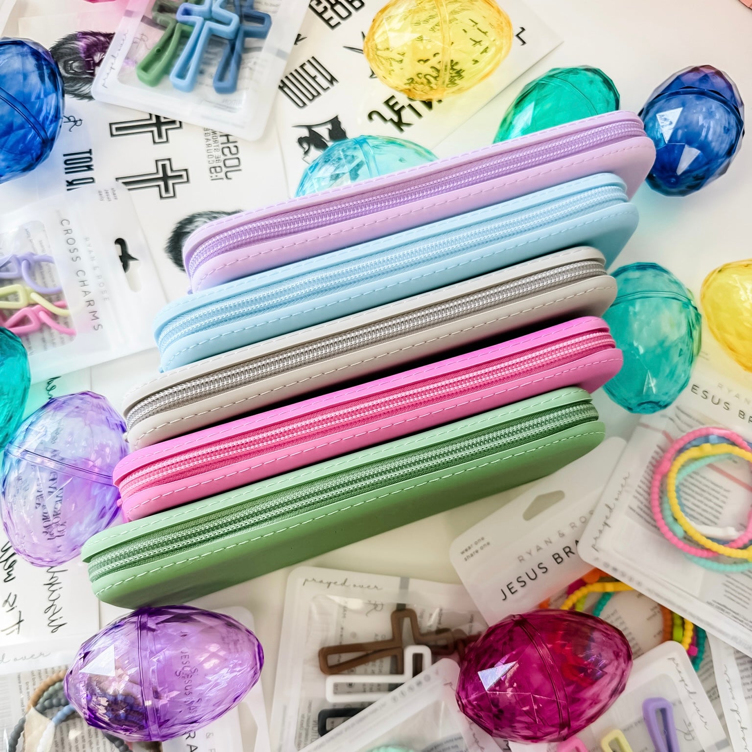 Set of colorful pencil cases